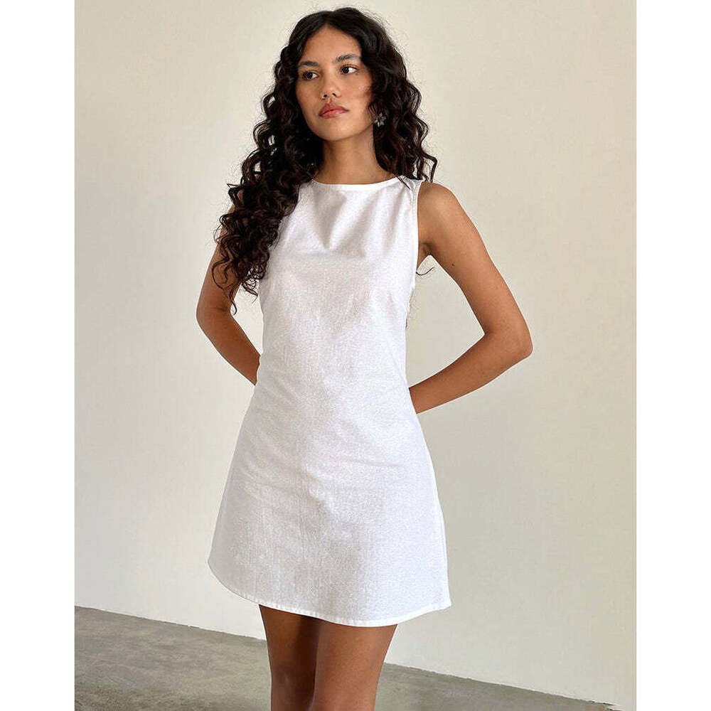 Motel Rocks Ayana Open Back Mini Dress in Off White Linen Size SS